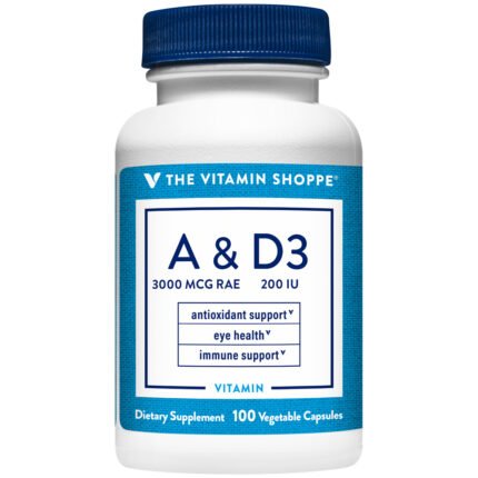 Dry Non-Oily Vitamin A & Vitamin D - Eye Health & Immune Support (100 Capsules) — product packaging