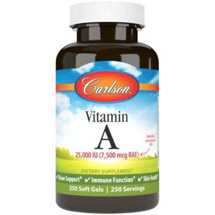 Vitamin A - 25,000 IU - Skin, Vision, Bone, and Immune Support (250 Soft Gels) — product packaging