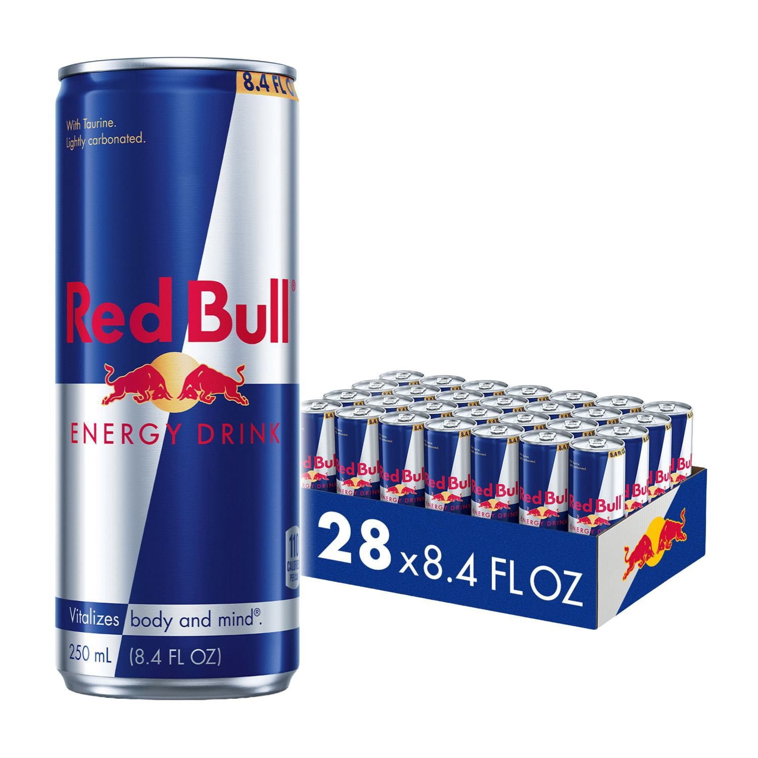 Red Bull 8.4-fluid-ounce twenty-eight-can package illustrating a different pack count