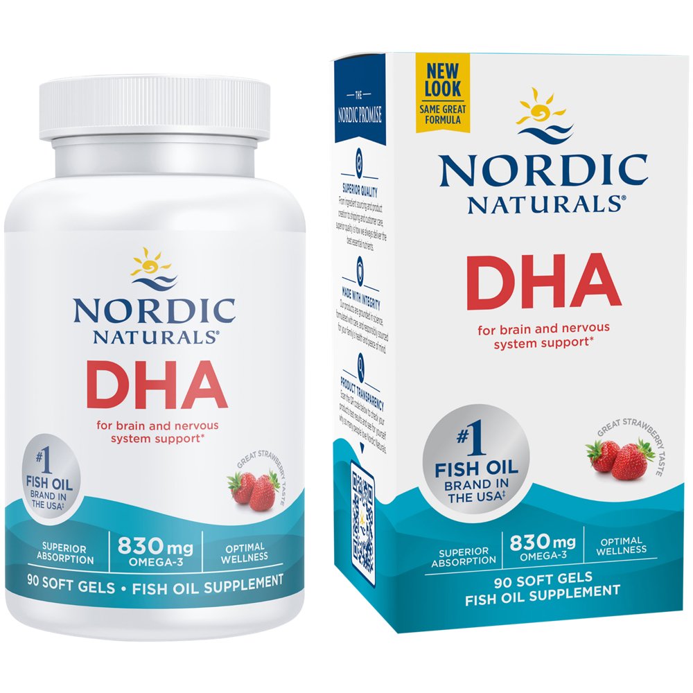 Package photograph of a strawberry DHA omega-3 product