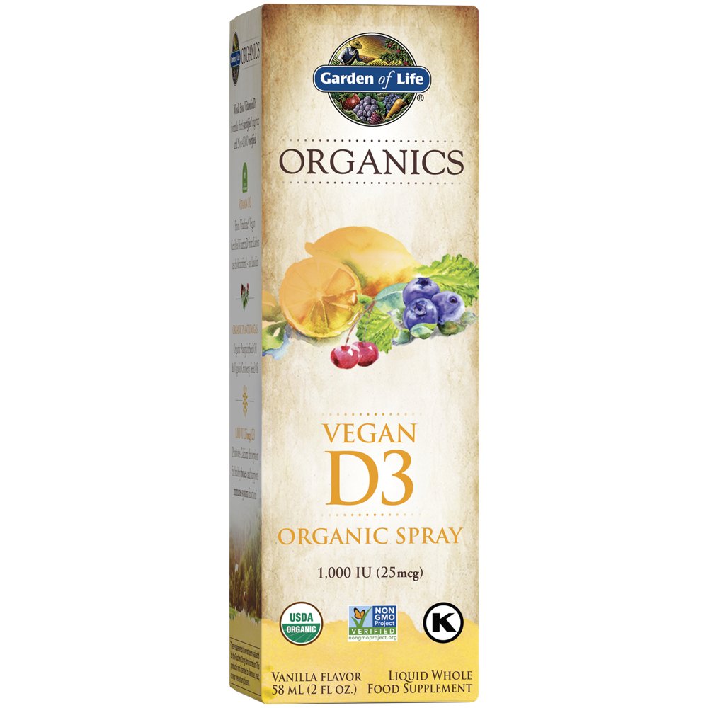 Package photograph of a vanilla vitamin D3 spray product