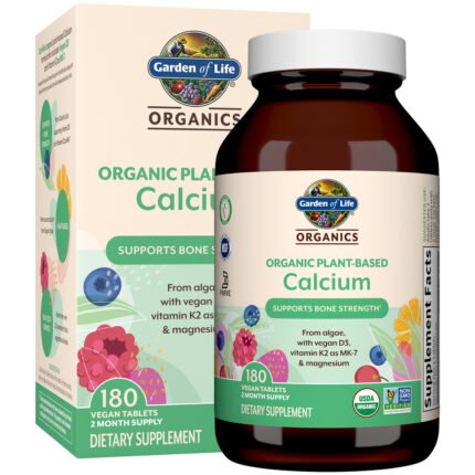 Garden of Life Organics Whole Food Plant Calcium with Vitamins D3 & K2 (180 Vegan Tablets) — product packaging
