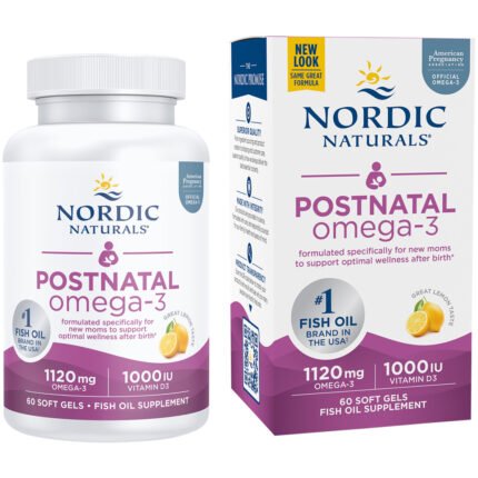 Postnatal Omega-3 - 1,120 MG Omega-3 + 1,000 IU Vitamin D3 - Lemon (60 Softgels) — product packaging