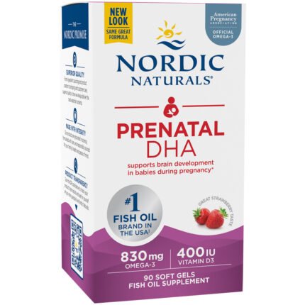 Prenatal DHA - 830 MG Omega-3 + 400 IU Vitamin D3 - Strawberry (90 Softgels) — product packaging
