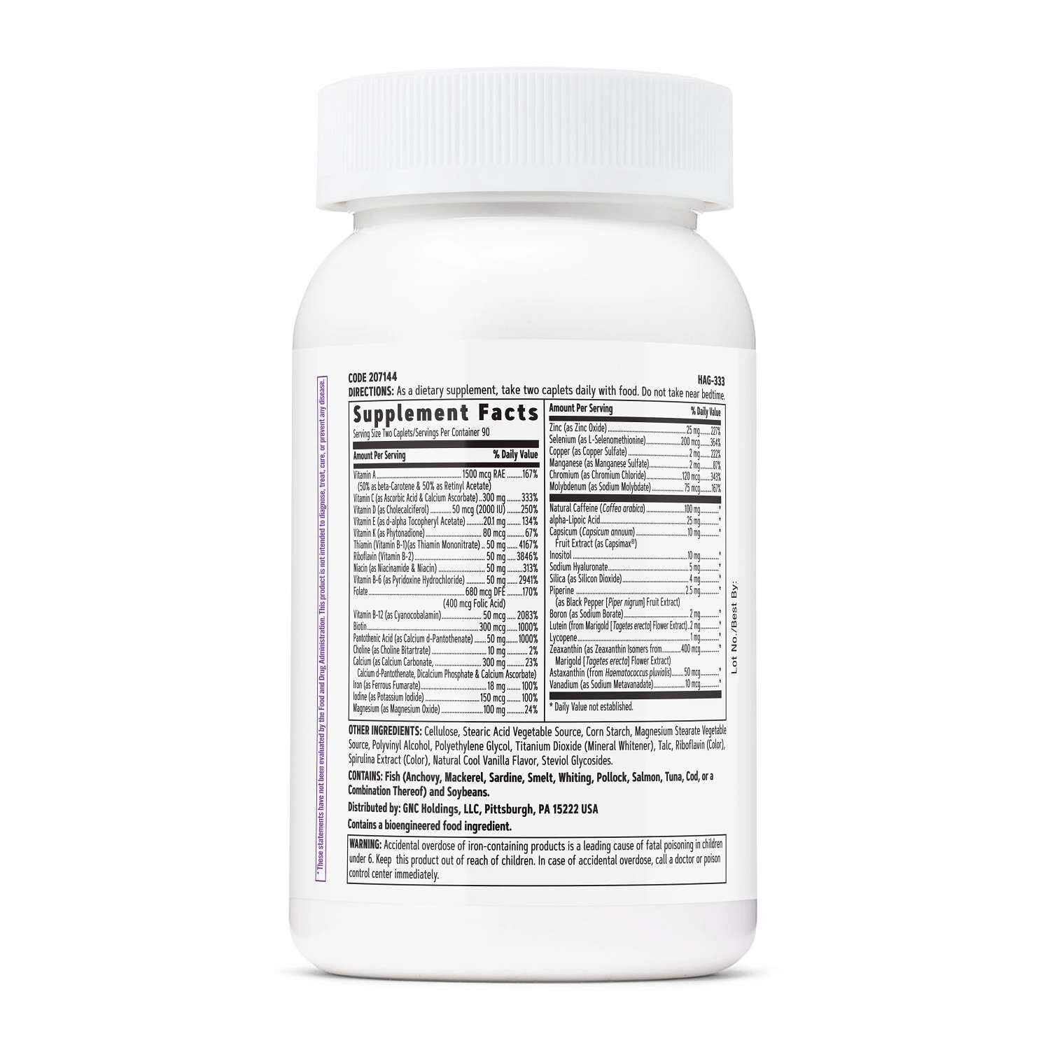 Back-panel photograph of the GNC women's multivitamin bottle