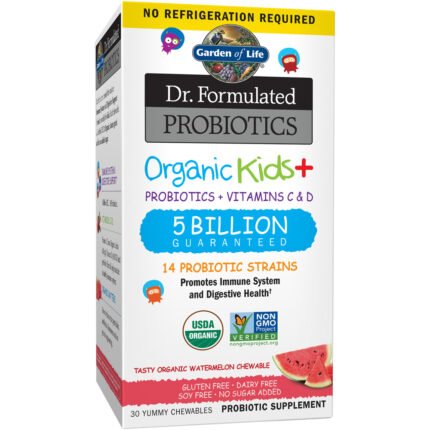 Dr. Formulated Probiotics Organic Kids+ - 5 Billion CFUs - Shelf-Stable - Watermelon (30 Chewables) — product packaging
