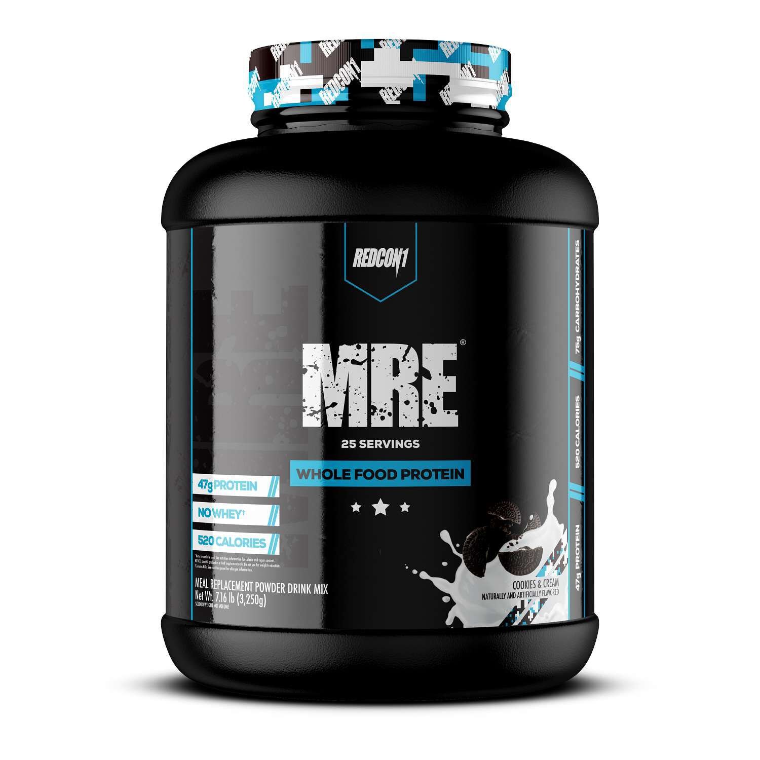 REDCON1 MRE Cookies and Cream powder container as a package-count illustration