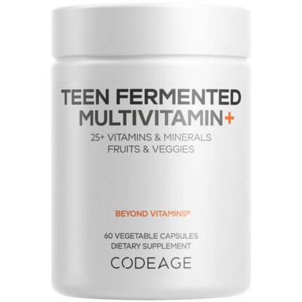 Teen Fermented Multivitamin - 25+ Daily Vitamins & Minerals for Teenagers, Boys & Girls Aged 12-18 (60 Capsules) — product packaging