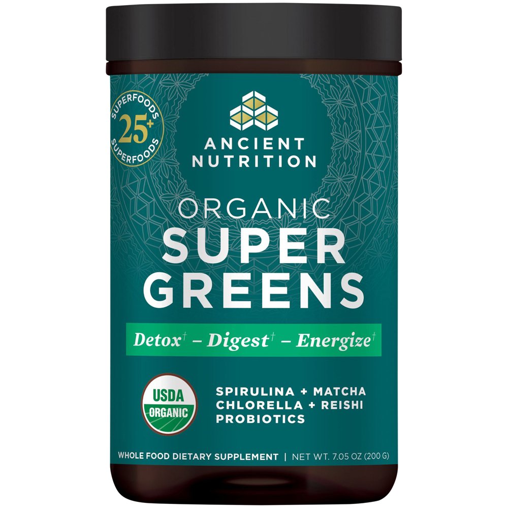 Organic Super Greens Powder - Superfood Formula to Detox, Digest & Energize (7.05 Oz. / 25 Servings) Organic Super Greens Powder - Superfood Formula to Detox, Digest & Energize (7.05 Oz. / 25 Servings) — product packaging