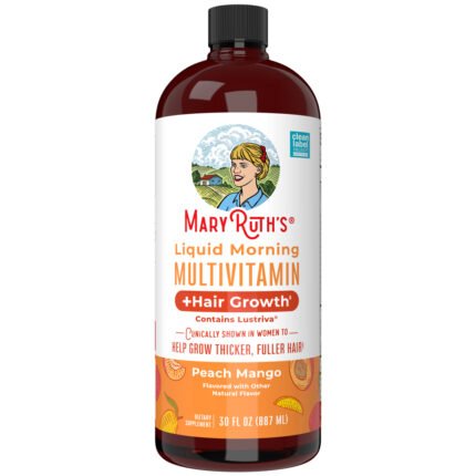Liquid Morning Multivitamin + Hair Growth with Lustriva - Peach Mango (30 Fl. Oz. / 30 Servings) — product packaging