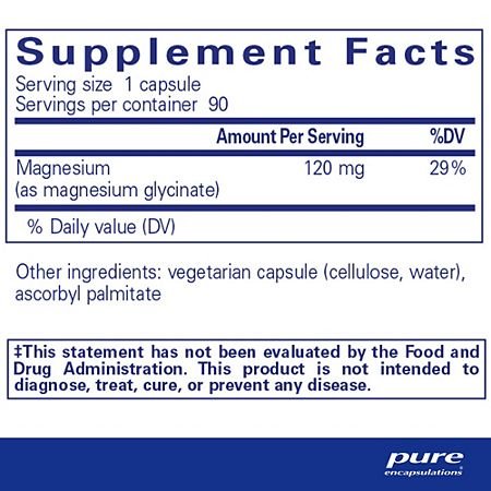 Supplement Facts image associated with the magnesium glycinate product