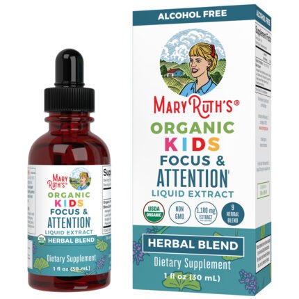 Organic Kid's Focus & Attention Liquid Extract - Herbal Blend - Alcohol Free (1 Fl. Oz. / 30 Servings) — product packaging