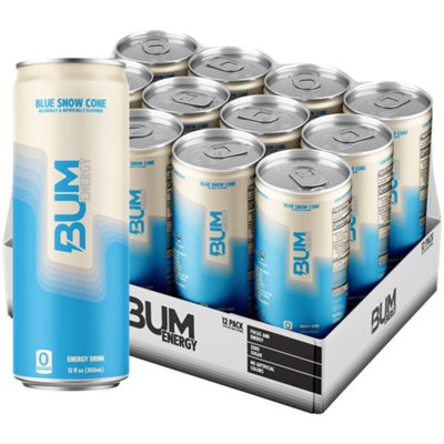 BUM Energy Drink – Blue Snow Cone (12 Drinks, 12 Fl. Oz. Each)