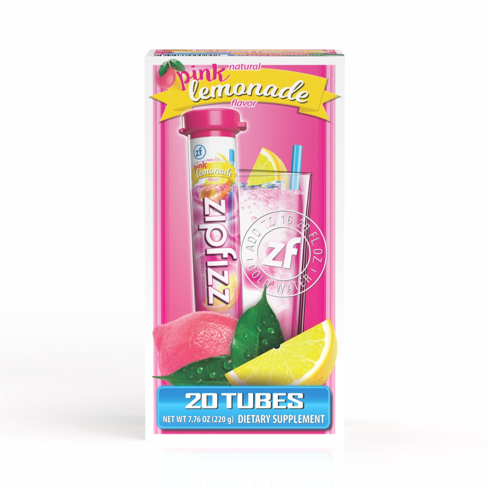 Zipfizz Pink Lemonade drink-mix package product photograph