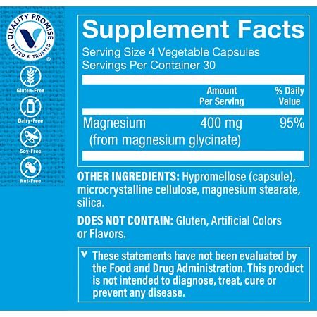 Supplement Facts image associated with the magnesium glycinate capsule bottle