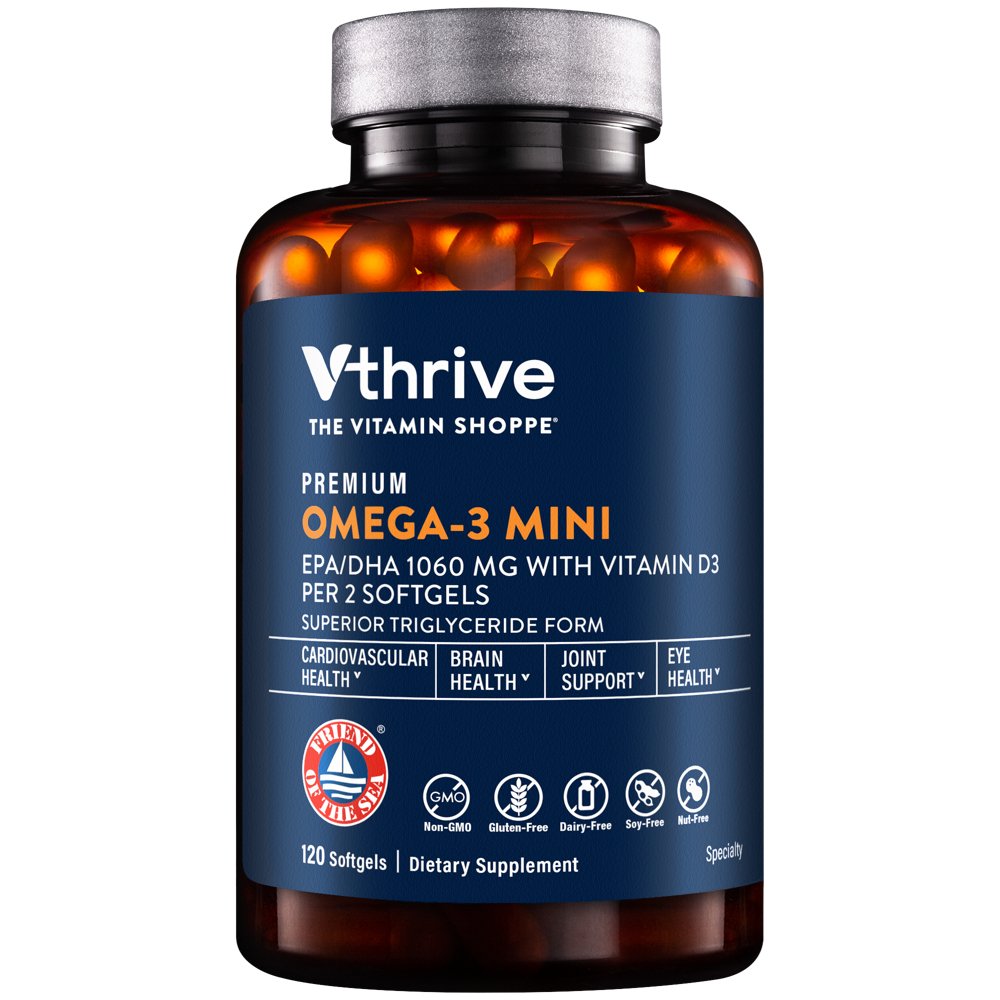 Premium Omega-3 Minis - 1,060 MG EPA/DHA and Vitamin D3 (120 Softgels) Premium Omega-3 Minis - 1,060 MG EPA/DHA and Vitamin D3 (120 Softgels) — product packaging