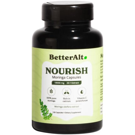 Nourish Moringa - 20:1 Extract with 18,000mg (120 Capsules) — product packaging