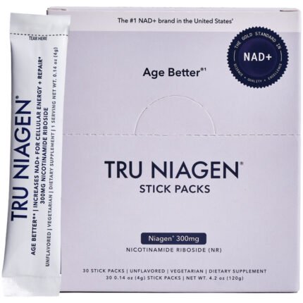 Tru Niagen Stick Packs for Daily NAD+ Boost - 300mg Niagen - Unflavored (30 Packets) — product packaging