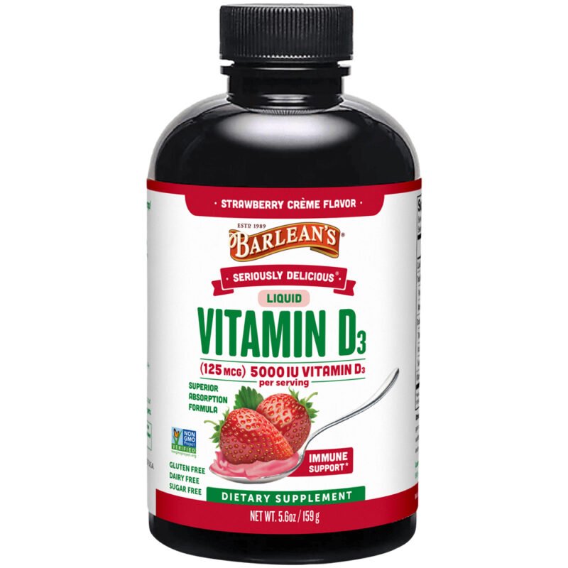 Liquid Vitamin D3 for Immune Support - 5,000 IU - Strawberry Cream (5.6 Oz. / 30 Servings) — product packaging
