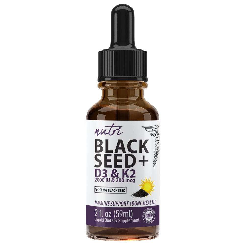 Black Seed + D3 & K2 - 2000 IU & 200 mcg (2 fl oz.) Black Seed + D3 & K2 - 2000 IU & 200 mcg (2 fl oz.) — product packaging