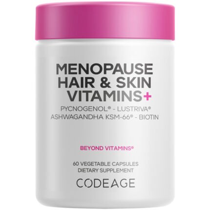Menopause Hair & Skin Vitamins - Ashwagandha KSM-66, Chasteberry, Black Cohosh & Wild Yam (30 Servings) — product packaging