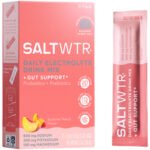 SaltWTR Daily Electrolyte Drink Mix + Gut Support – Summer Peach (0.16 oz./8 Stick Packs)