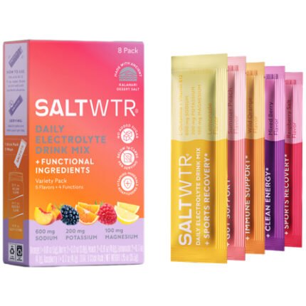 SaltWTR Daily Electrolyte Drink Mix + Functional Ingredients – Variety Pack 5 Flavors (8 Stick Packs)