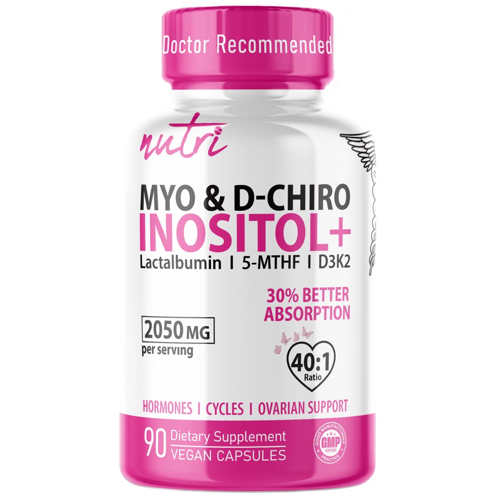 Myo & D-Chiro Inositol + - 2050 mg - Lactalbumin , 5-MTHF & D3K2 (90 Vegan Capsules) Myo & D-Chiro Inositol + - 2050 mg - Lactalbumin , 5-MTHF & D3K2 (90 Vegan Capsules) — product packaging