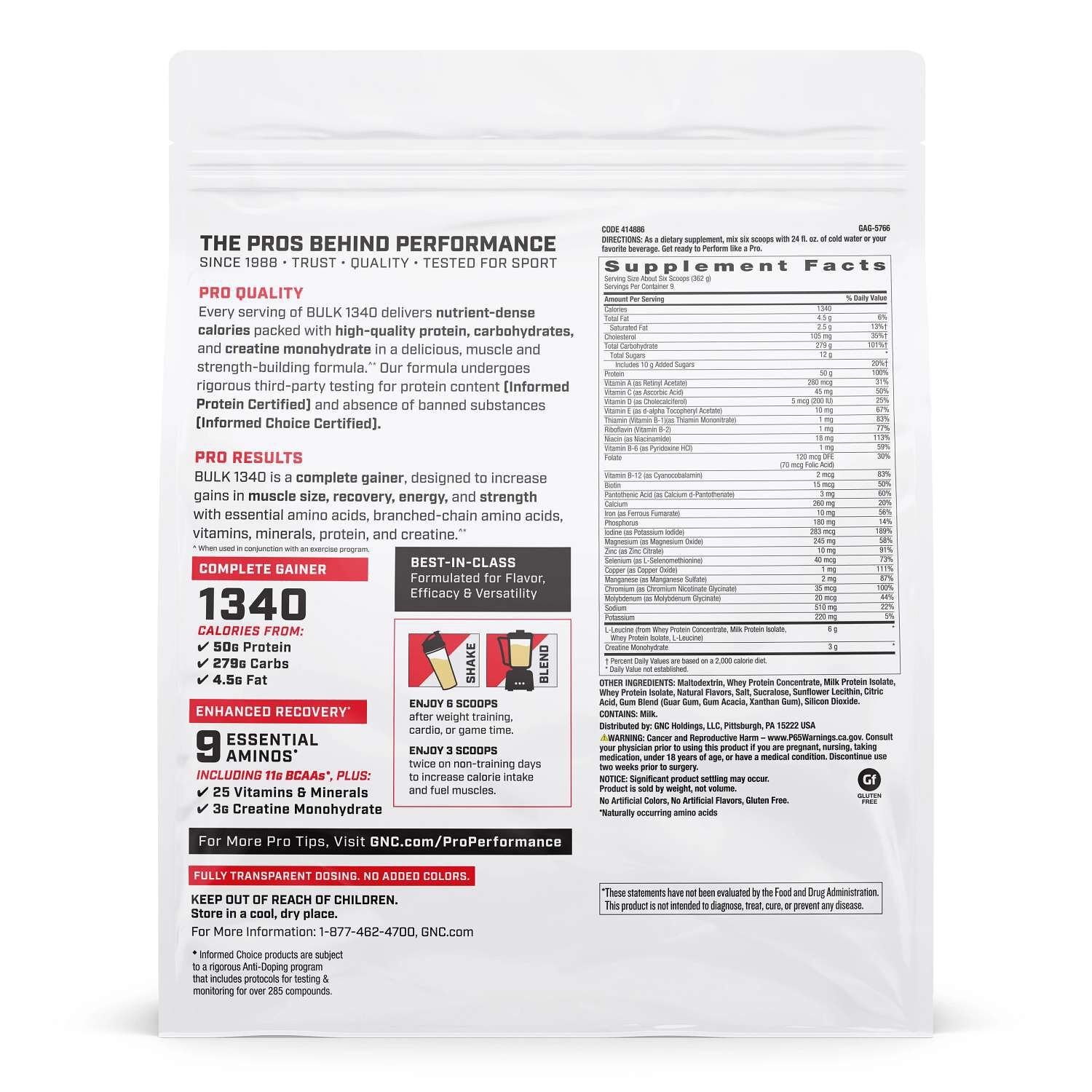 GNC Pro Performance Bulk 1340 - Vanilla Ice Cream (9 Servings) - Image 3