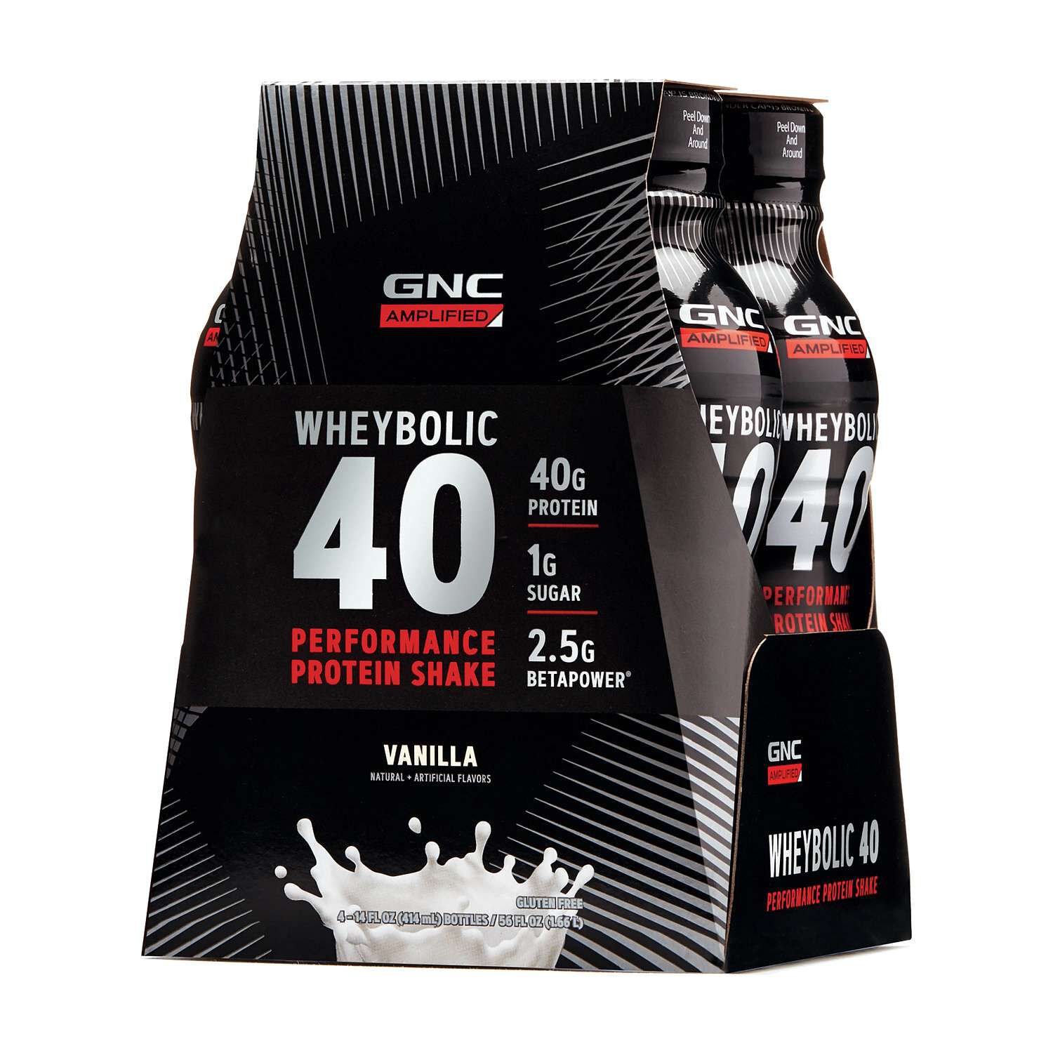 GNC AMP Wheybolic Vanilla prepared-drink package illustrating another retail whey format