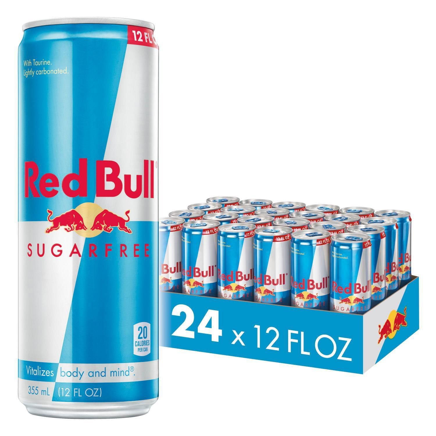 Red Bull Sugar-Free 12-fluid-ounce 24-can package as a pack-size illustration