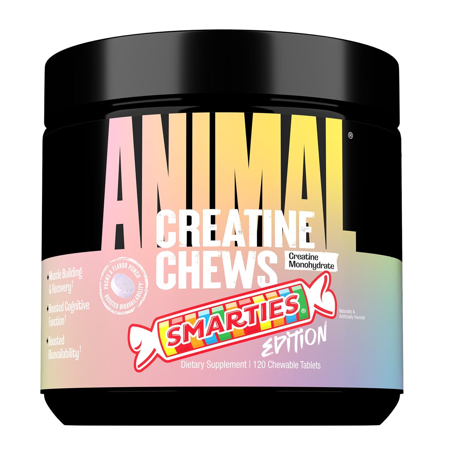 542022_ANIMAL_Creatine_CHEWS_SMARTIES_Front.jpg Universal Nutrition Animal Creatine Chews - Smarties® Edition - 120 Chewable Tablets (30 Servings) - Image 1