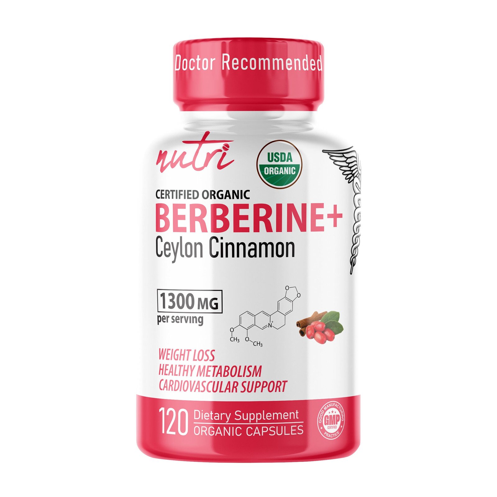 580816_Nutri_Berberine_Organic_1300mg_Front.jpg Nature's Fusions Berberine+ Ceylon Cinnamon 1300mg - 120 Capsules (60 Servings) - Image 1