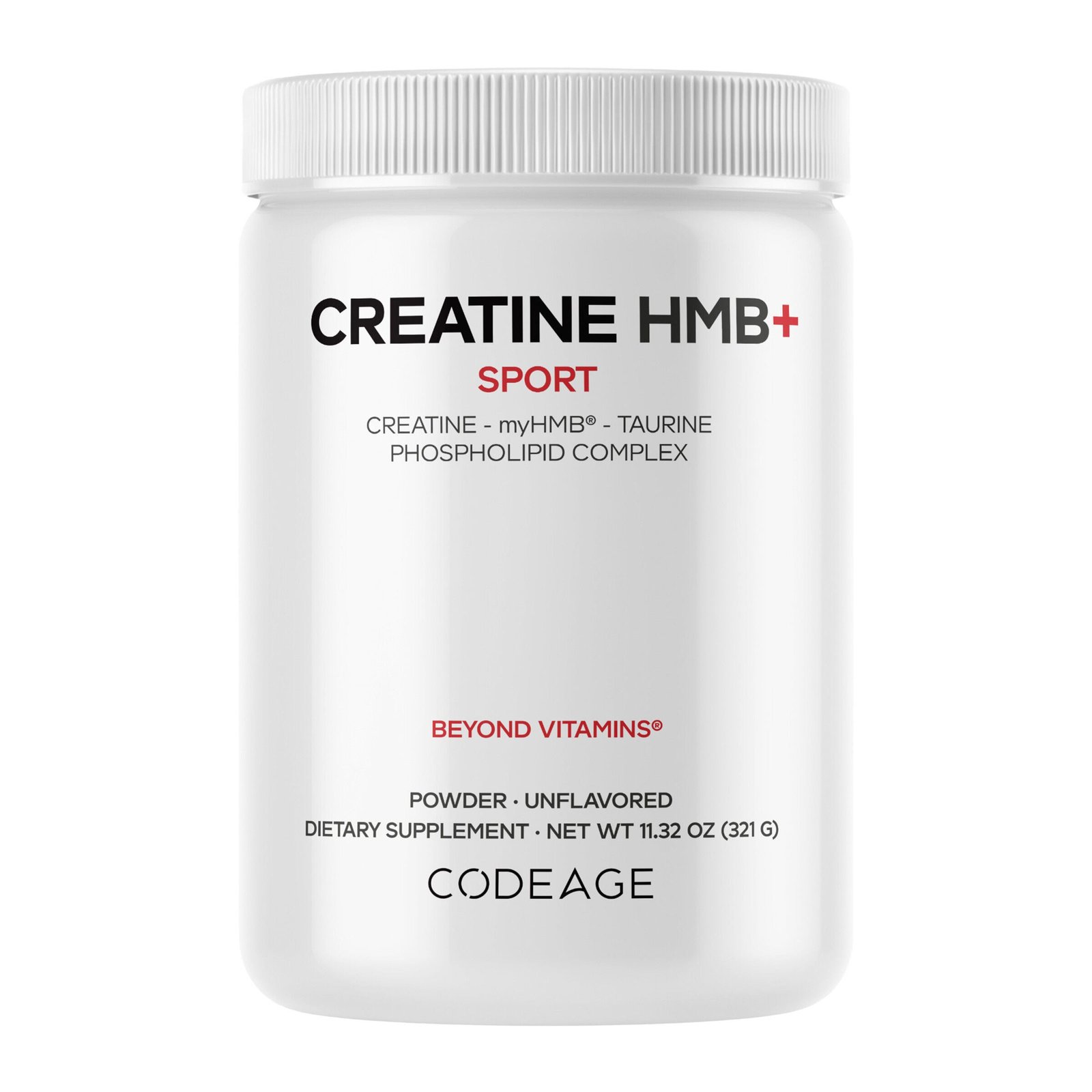 Codeage Creatine HMB+ Sport Complex unflavored powder, 11.32 oz — front of container