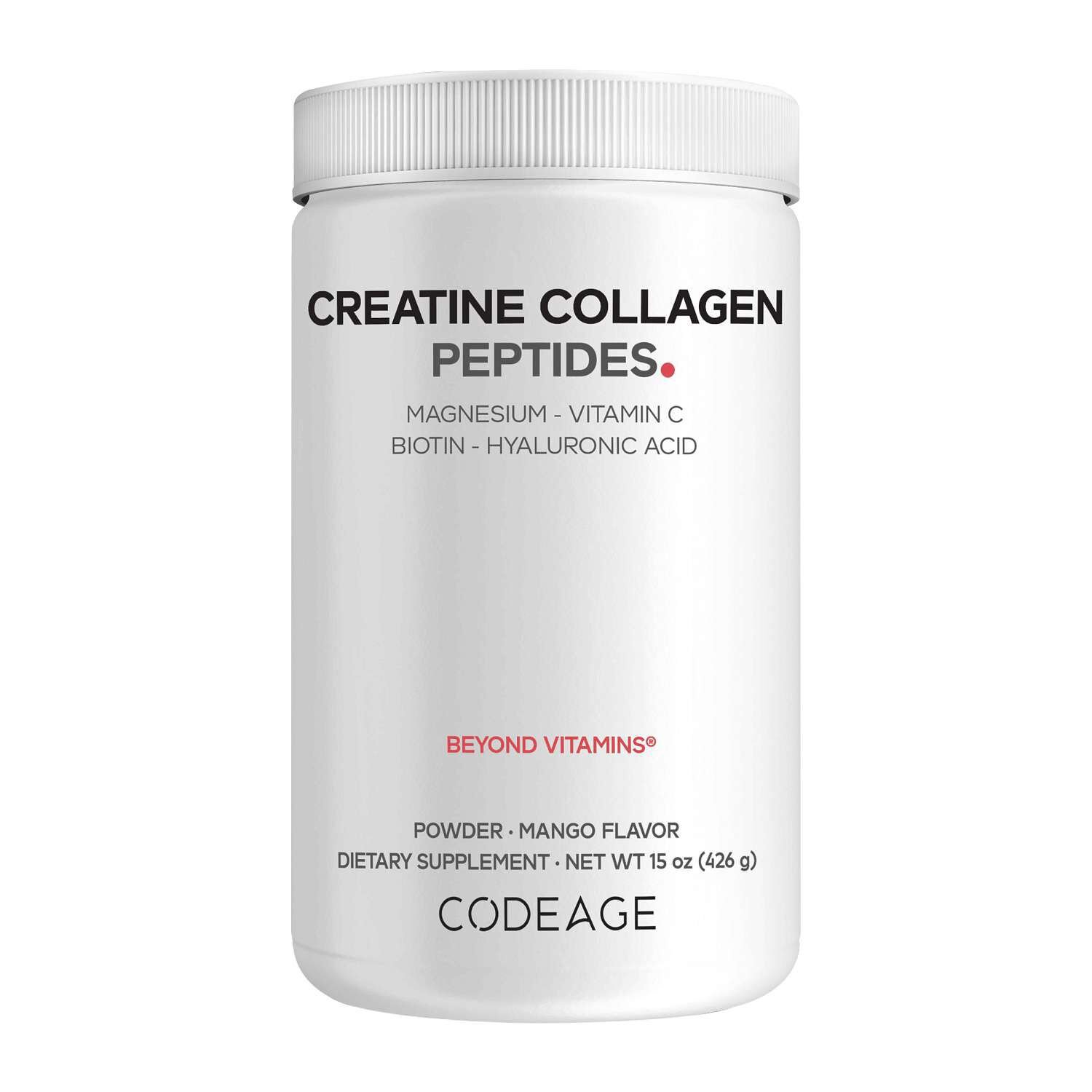 585287_Codeage_Creatine_Collagen_Peptides_Mango_Front.jpg Codeage Creatine Collagen Peptides - Mango (30 Servings) - Image 1