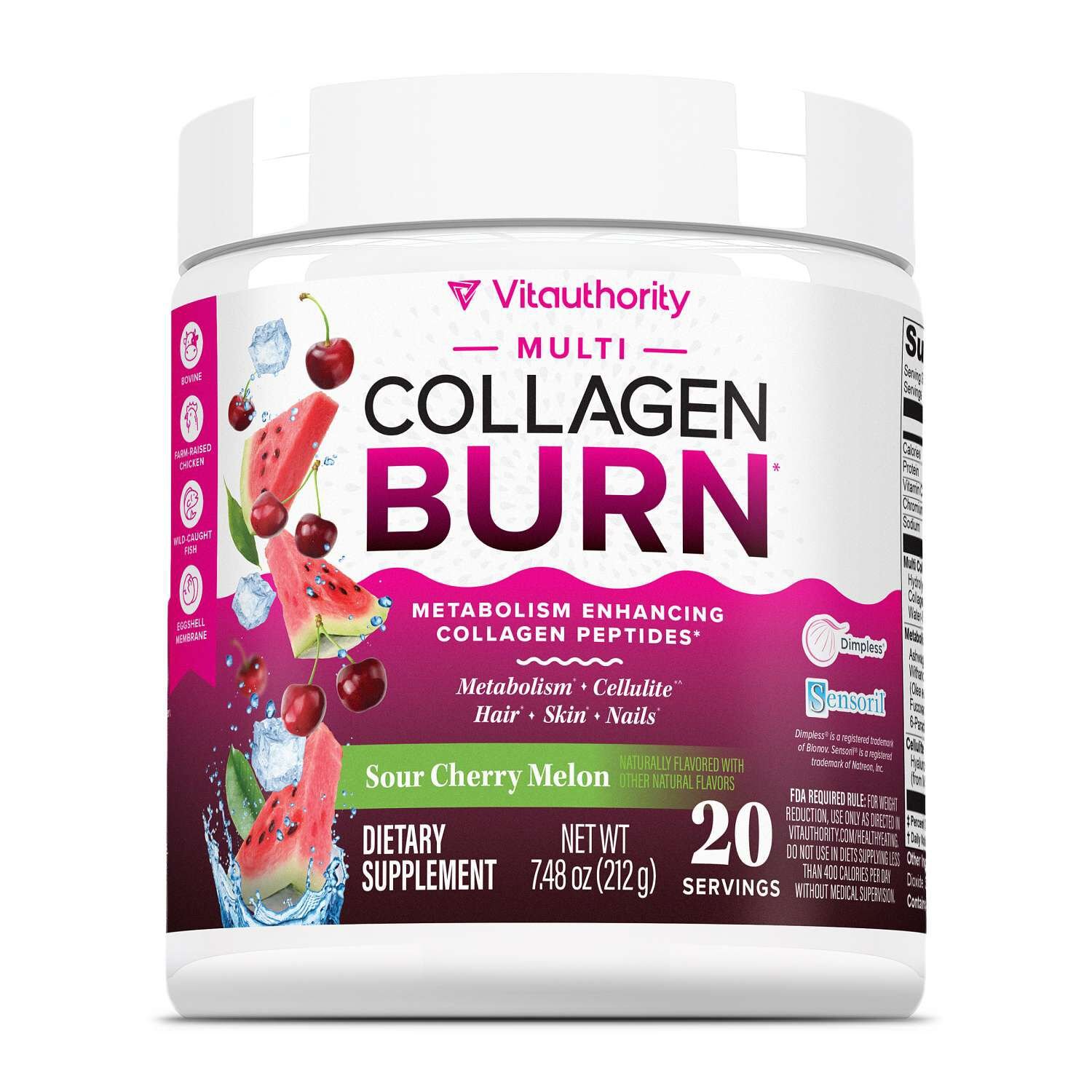 587210_Vitauthority_Multi-collagen_Burn_Sour_Cherry_Melon_Front.jpg Vitauthority Multi-Collagen Burn - Sour Cherry Melon (20 Servings) - Image 1