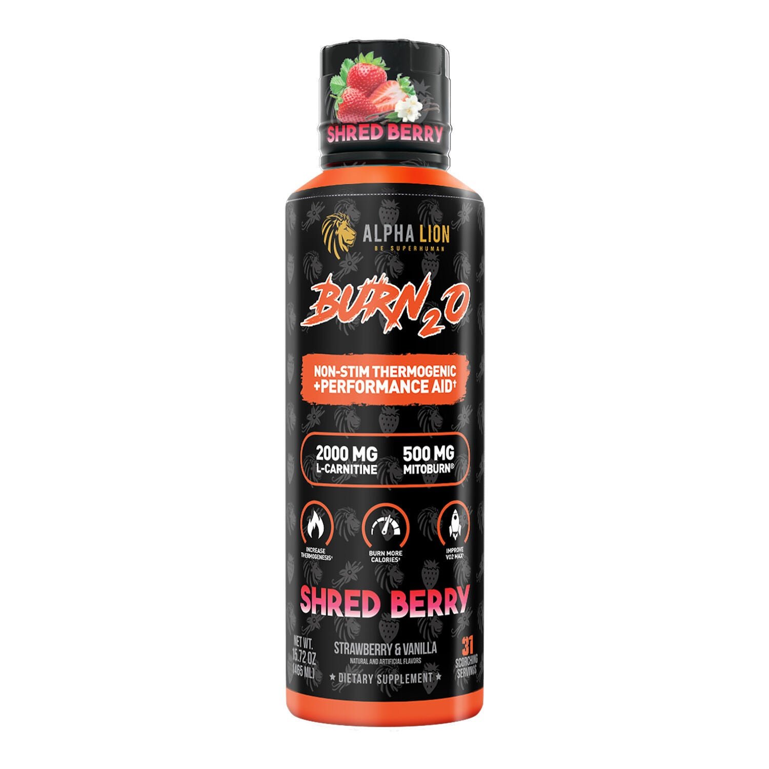 593750_Alpha_Lion_Burn2O_ShredBerry_Front.jpg Alpha Lion Burn2o - Shredberry - 15 fl oz. (31 Servings) - Image 1