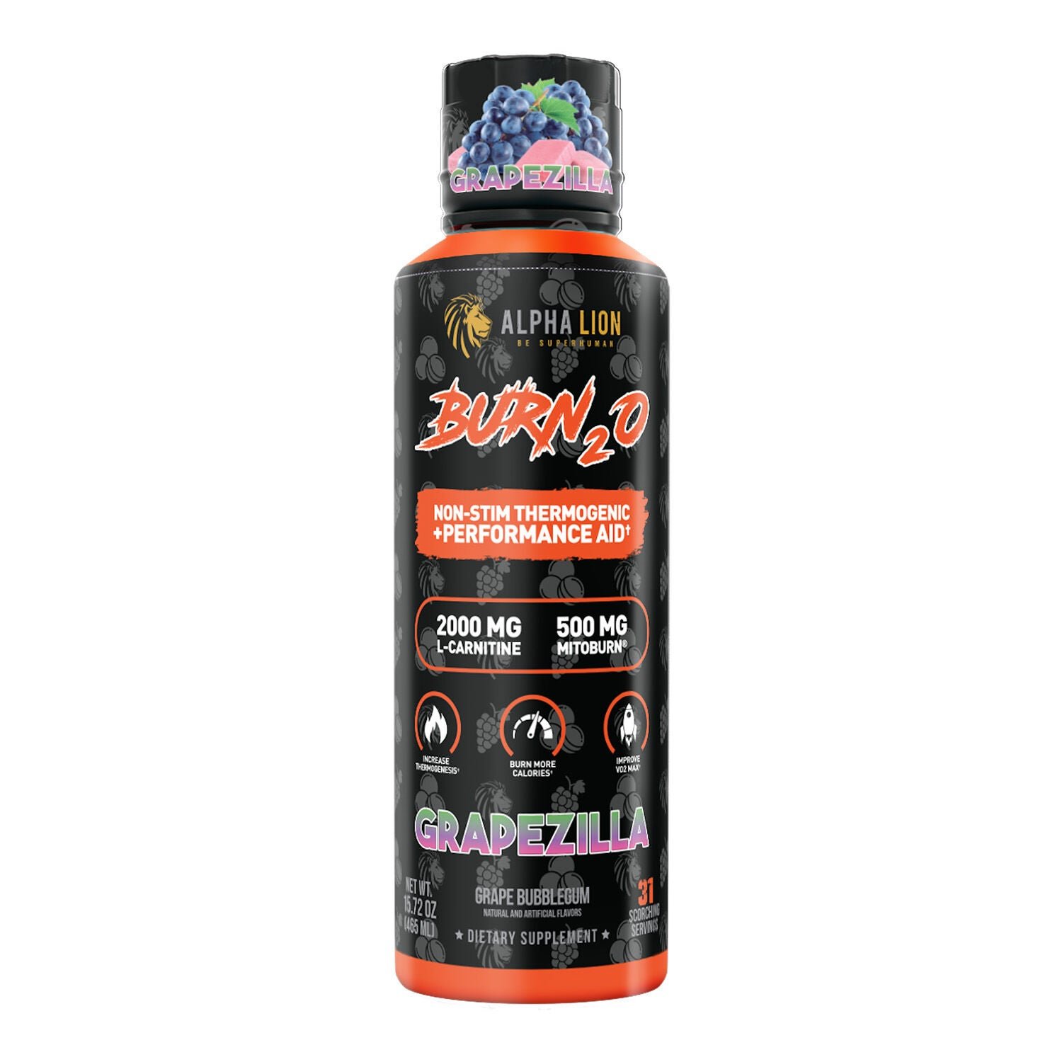 593751_Alpha_Lion_Burn2O_Grapezilla_Front.jpg Alpha Lion Burn2o - Grapezilla - 15 fl oz. (31 Servings) - Image 1