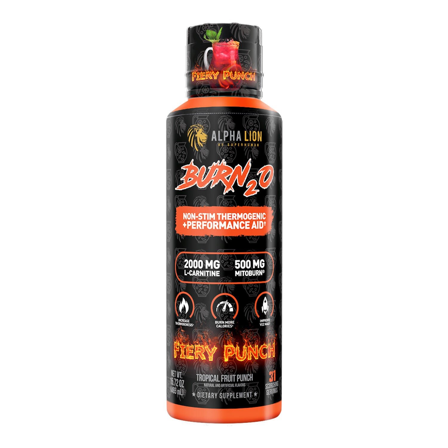 593752_Alpha_Lion_Burn2O_FieryPunch_Front.jpg Alpha Lion Burn2o - Fiery Punch - 15 fl oz. (31 Servings) - Image 1