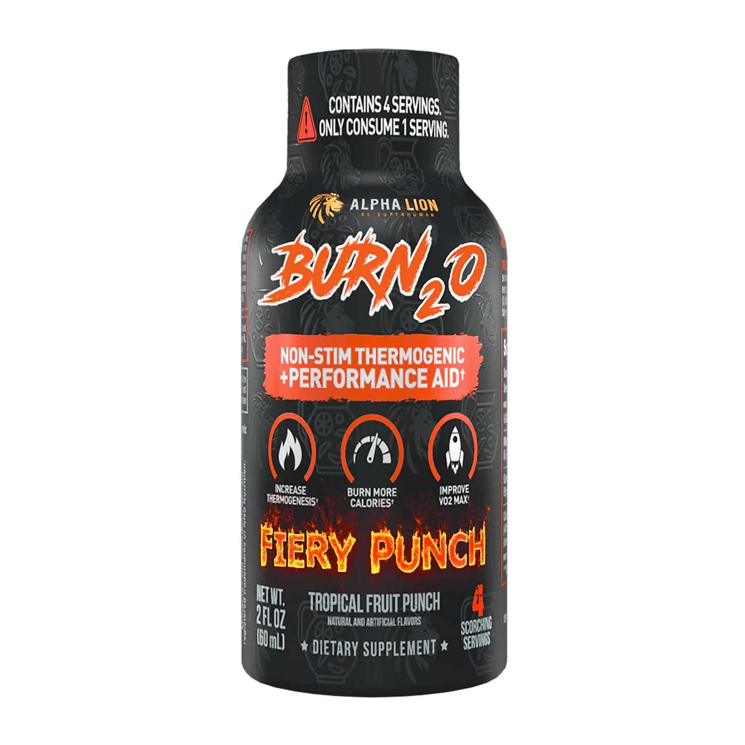 593757_Alpha_Lion_Burn2O_FieryPunch_4srv_Front.jpg Alpha Lion Burn2o - Fiery Punch- 2 fl oz. (4 Servings) - Image 1