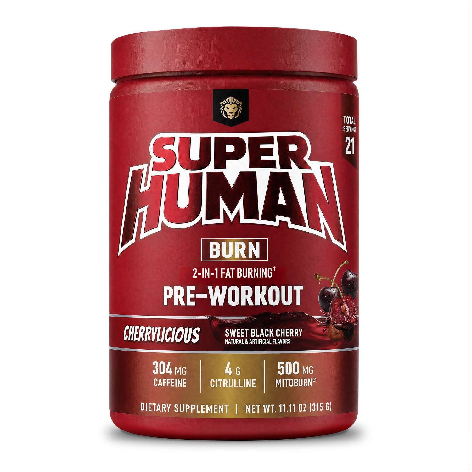 593787_AlphaLion_Superhuman_Burn_Cherry_Front.jpg Alpha Lion Superhuman Burn - Cherrylicious (21 Servings) - Image 1