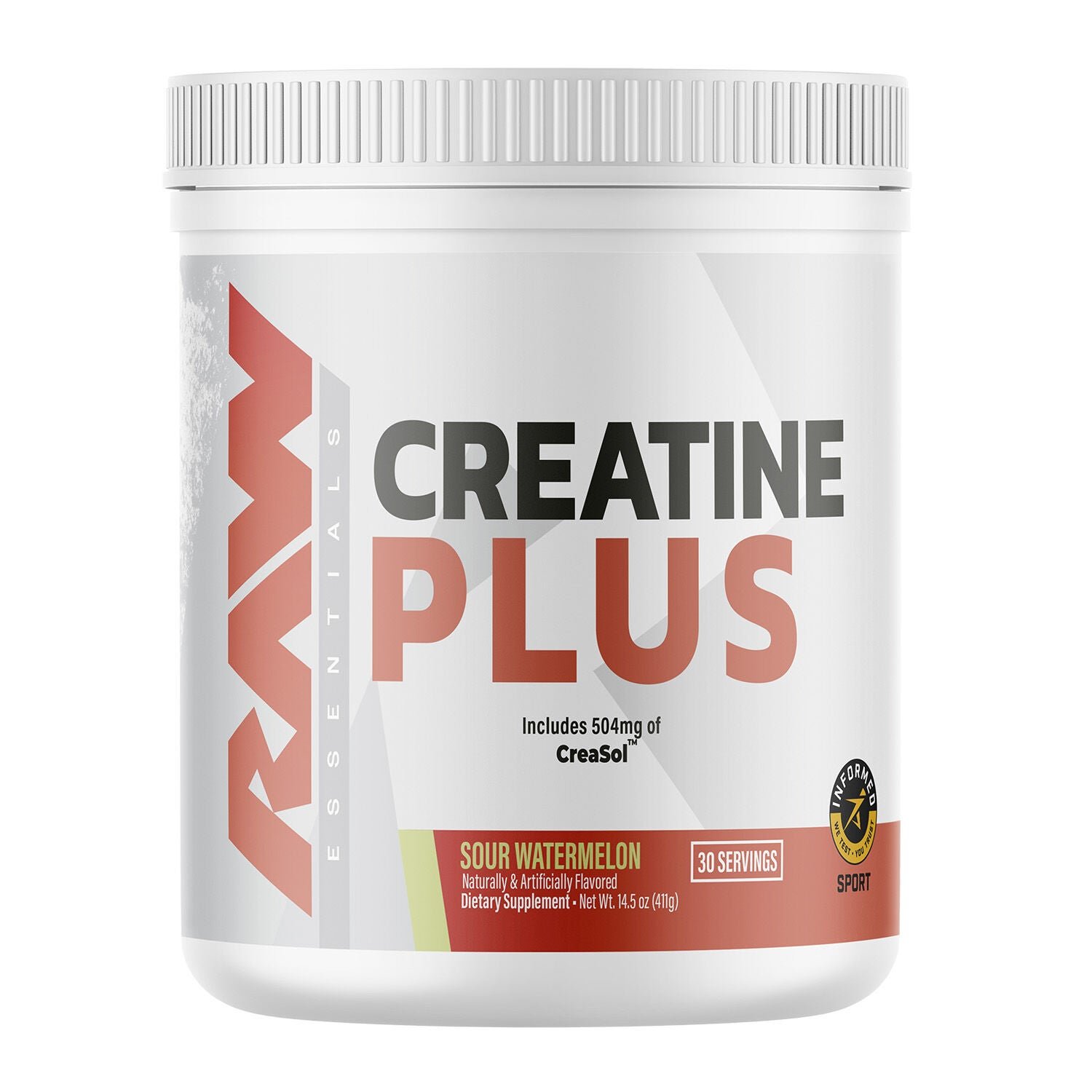 604844_RAW_Creatine20_Sour_Watermelon_Front.jpg Raw Nutrition Creatine Plus - Sour Watermelon (30 Servings) - Image 1