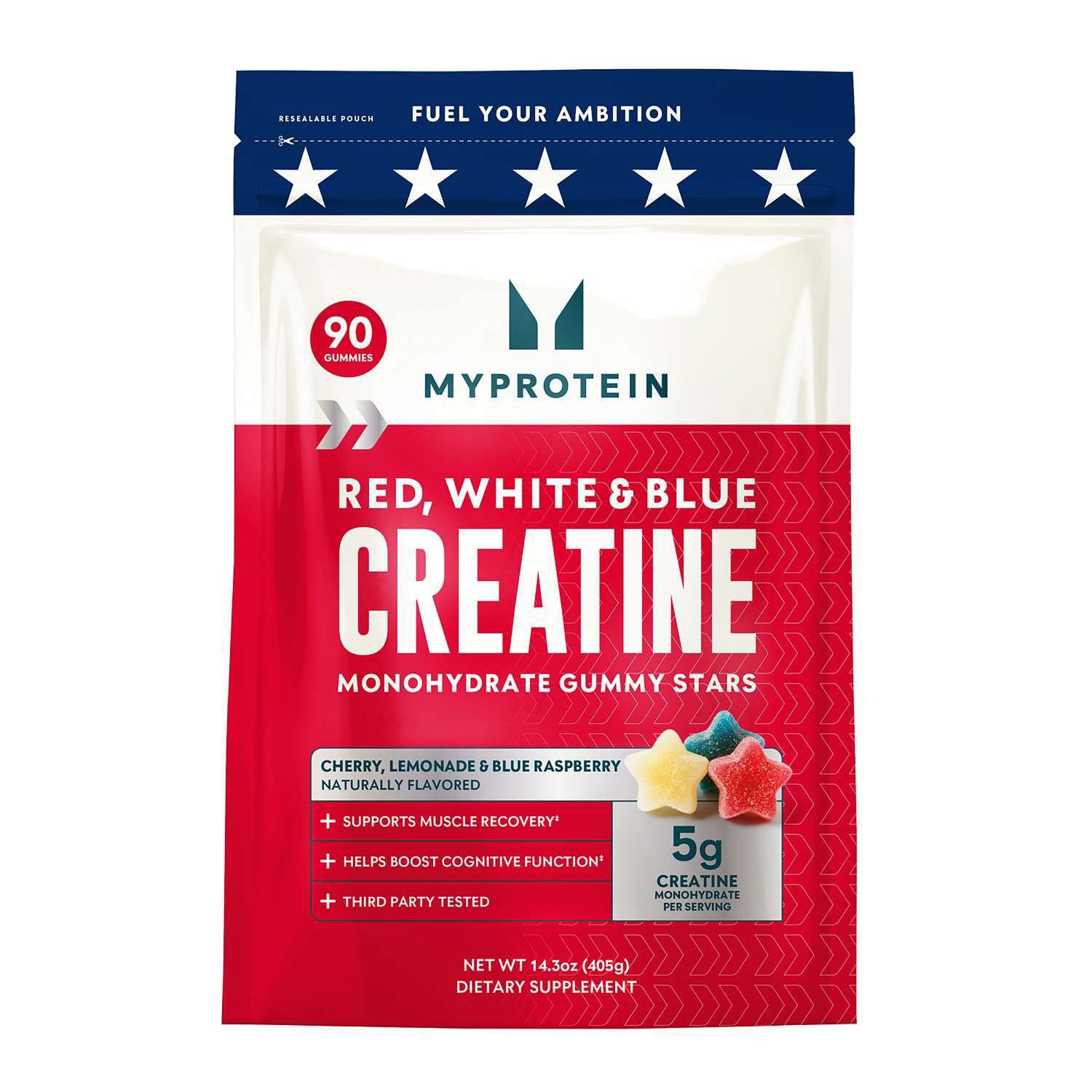 60733320MyProtein_CREATINE20GUMMY_USA_90ct_Front.jpg My Protein Creatine Monohydrate Gummy Stars - 90 Gummies (18 Servings) - Image 1