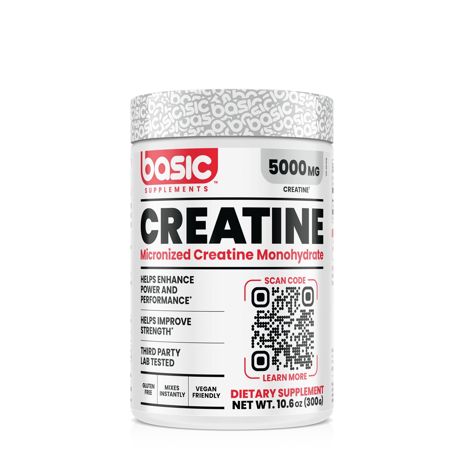 Unflavored creatine monohydrate tub illustrating one named creatine form for a label comparison