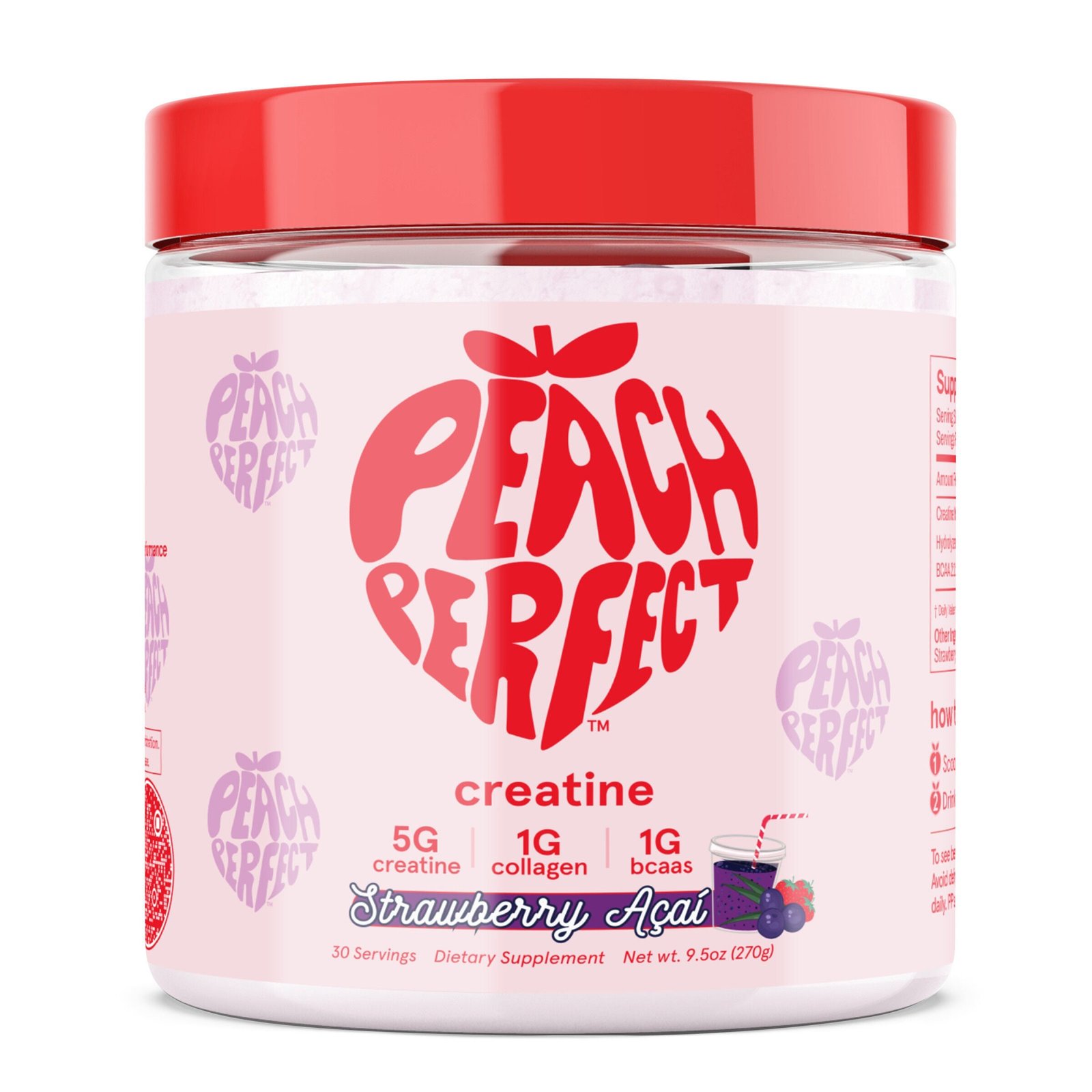 616805_Peach_Perfect_Creatine_Strawberry_Acai_tub_Front.jpg Peach Perfect Creatine - Strawberry Acai (30 Servings) - Image 1