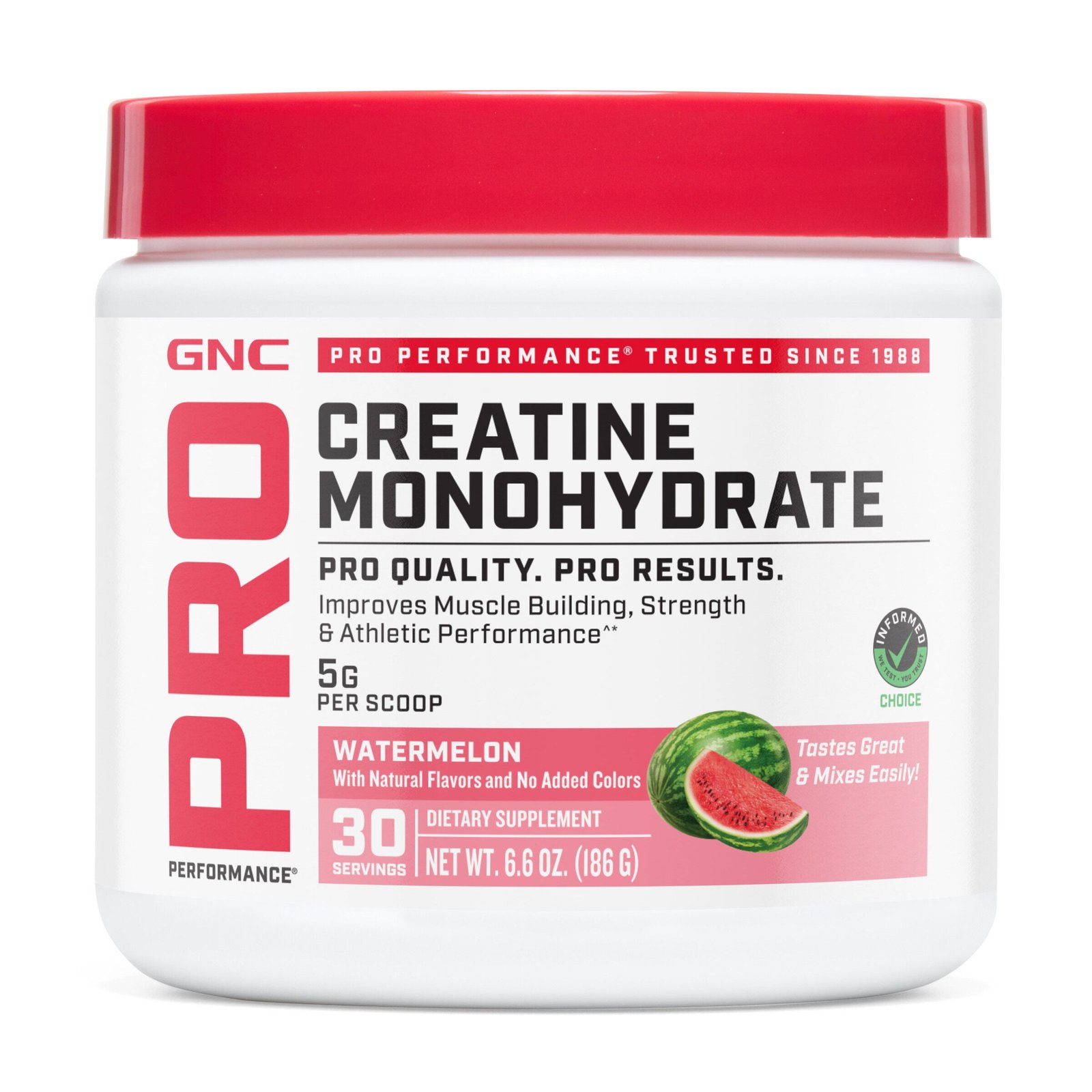 759047_GNC_Pro_Perfomance_Creatine_Watermelon_tub_Front.jpg GNC Pro Performance® Creatine Monohydrate - Watermelon (30 Servings) - Image 1