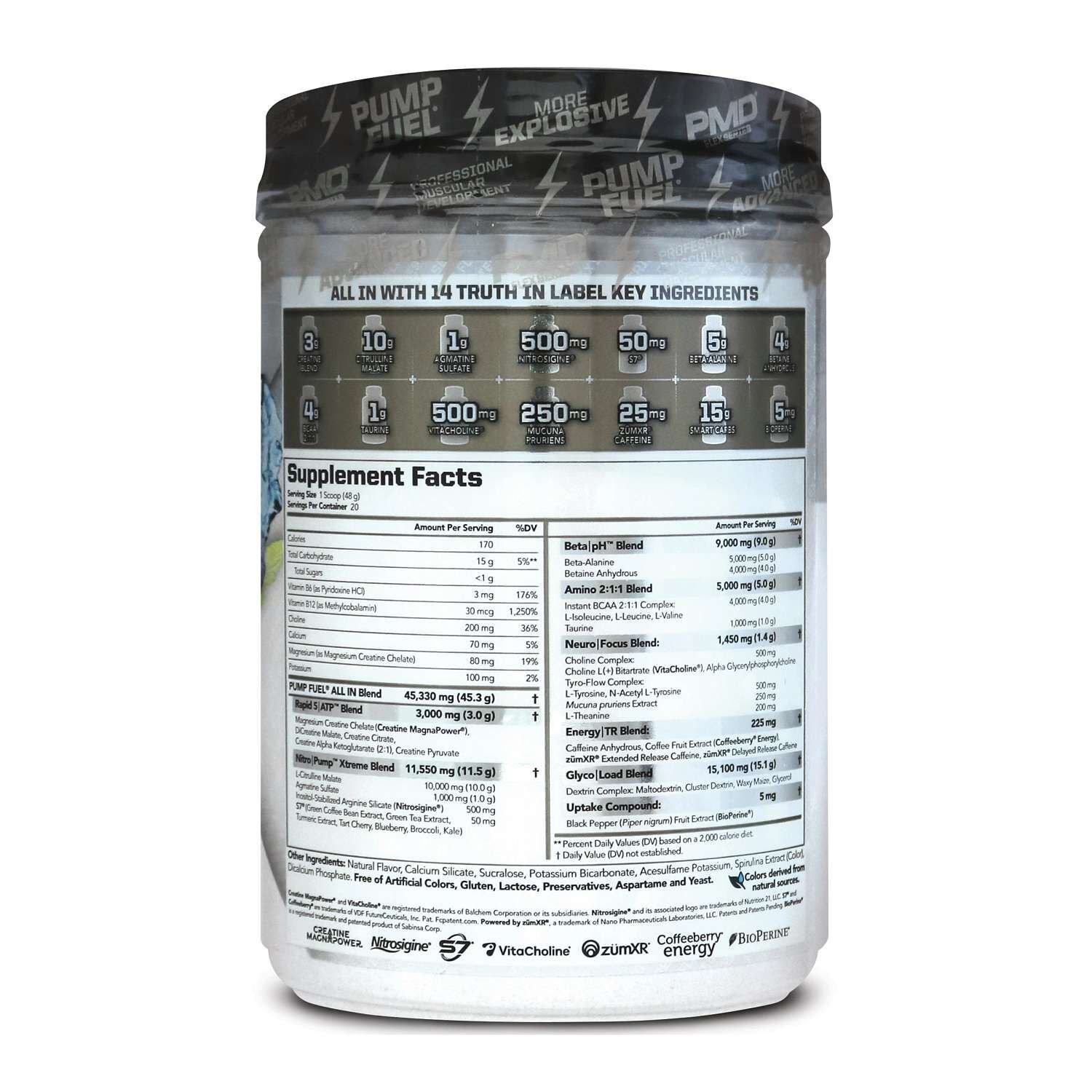 Blue Raspberry pre-workout back panel illustrating a second formula to review independently