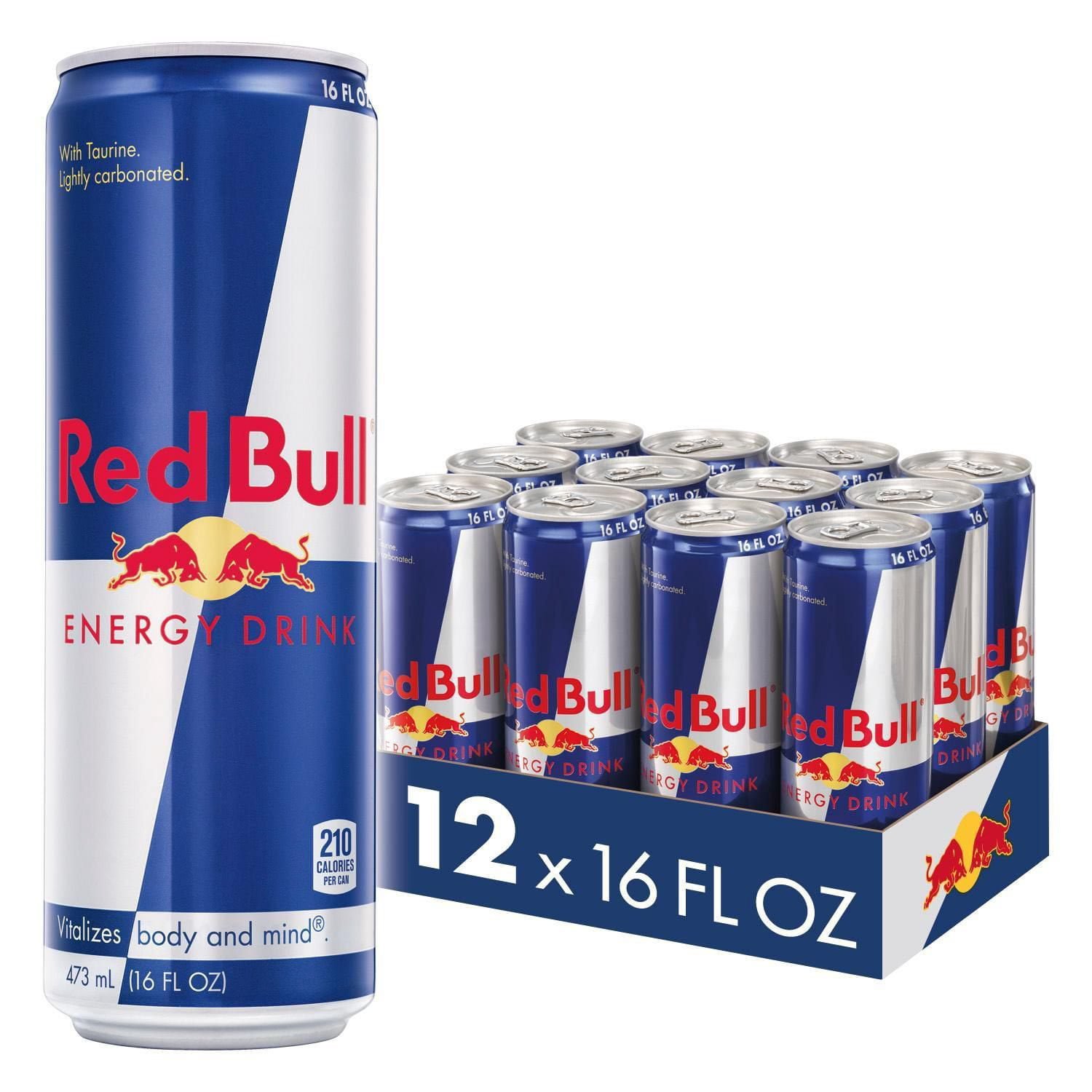 Red Bull Energy 16-fluid-ounce 12-can package illustrating a different count and volume