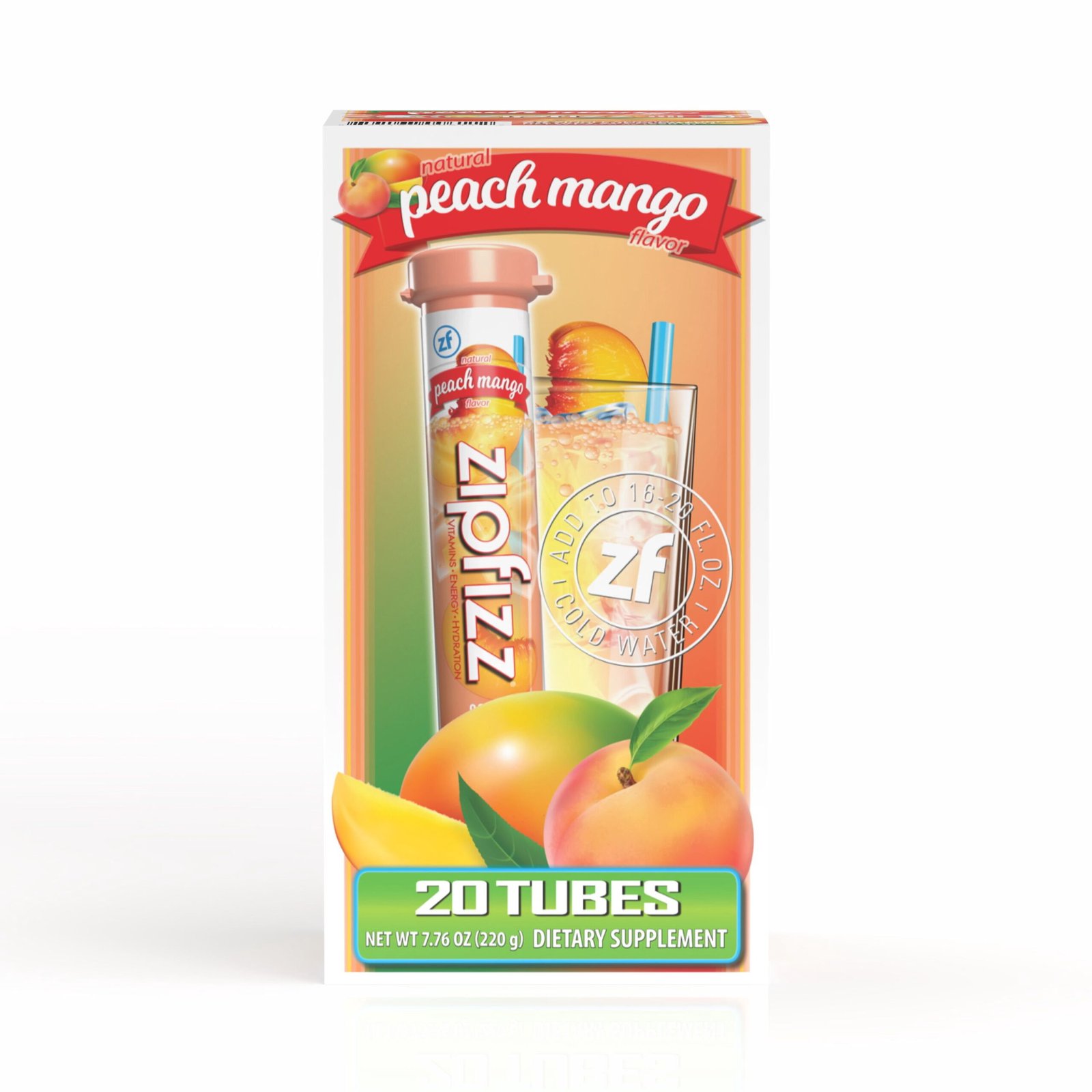 Zipfizz Peach Mango drink-mix package product photograph